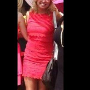 ASOS coral, lace tiered dress